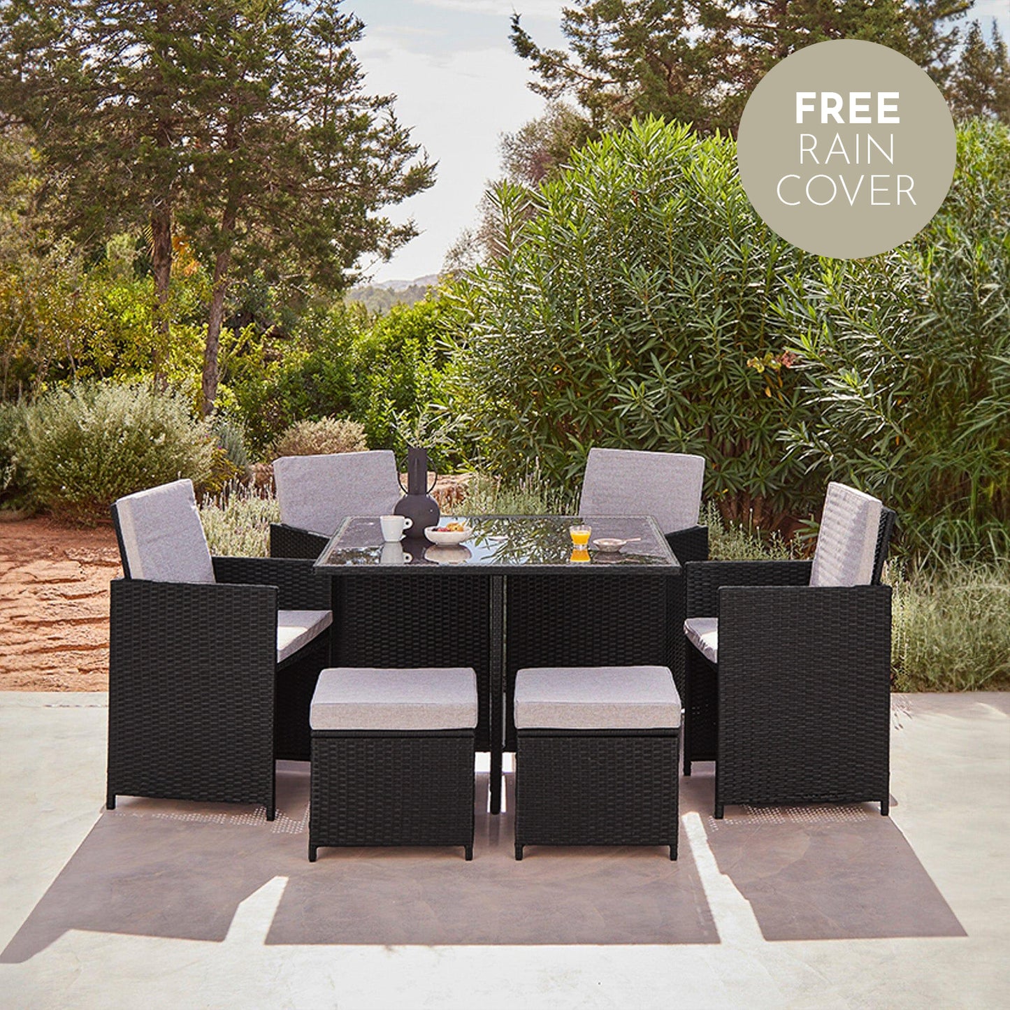 8 Seater Rattan Cube Outdoor Dining Set - Black Weave