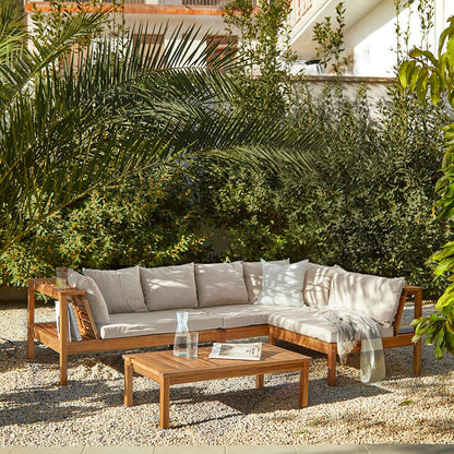 Dakota Wooden Garden Corner Sofa Set - Sand Cushions - Laura James 