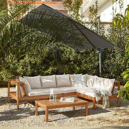 Dakota Cream Wooden Corner Sofa Set & Grey LED Parasol - Laura James