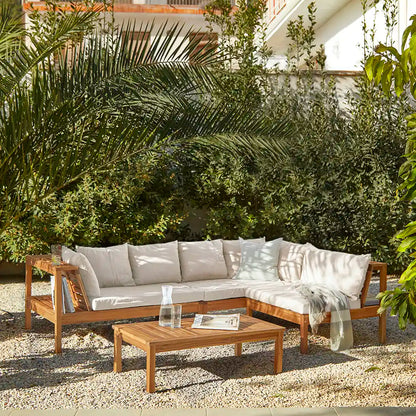 Dakota Corner Wooden Sofa Set - Natural Cushions - Laura James 