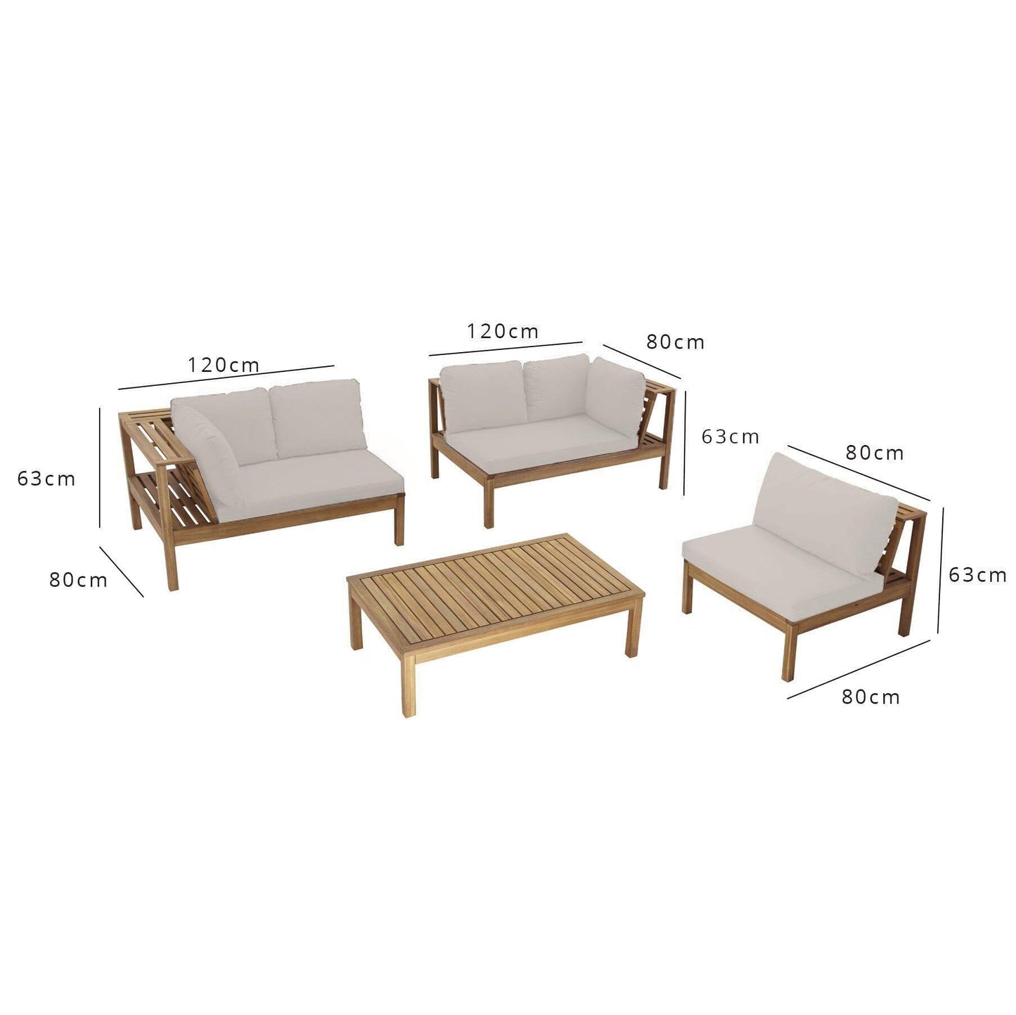 Dakota outdoor sofa set with cream LED premium parasol - acacia wood - cream cushions