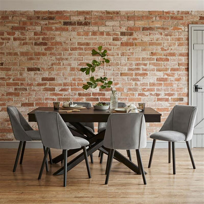 Amelia Black Dining Table Set - 6 Seater - Freya Grey Dining Chairs - Black Legs