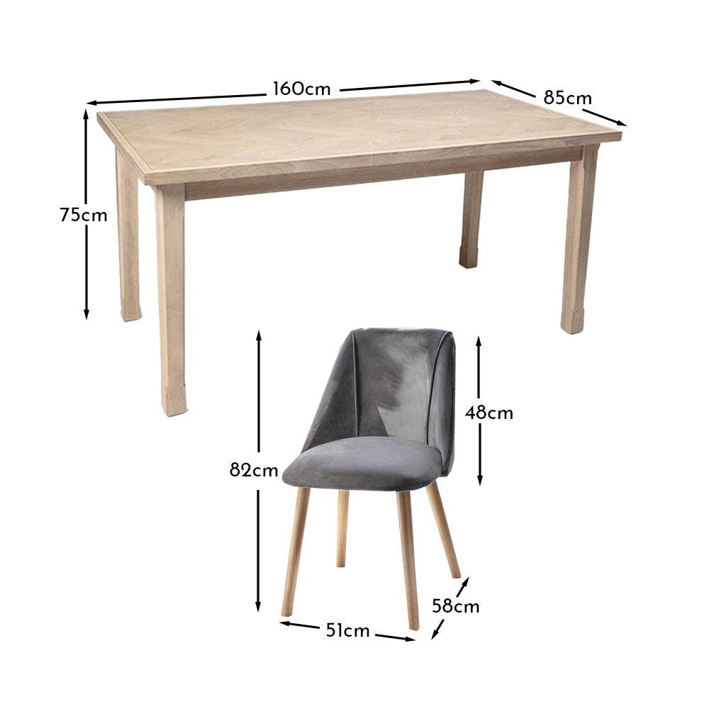 Ella Pale Oak Dining Table Set - 6 Seater - Freya Grey Dining Chairs with Whitewash Oak Legs