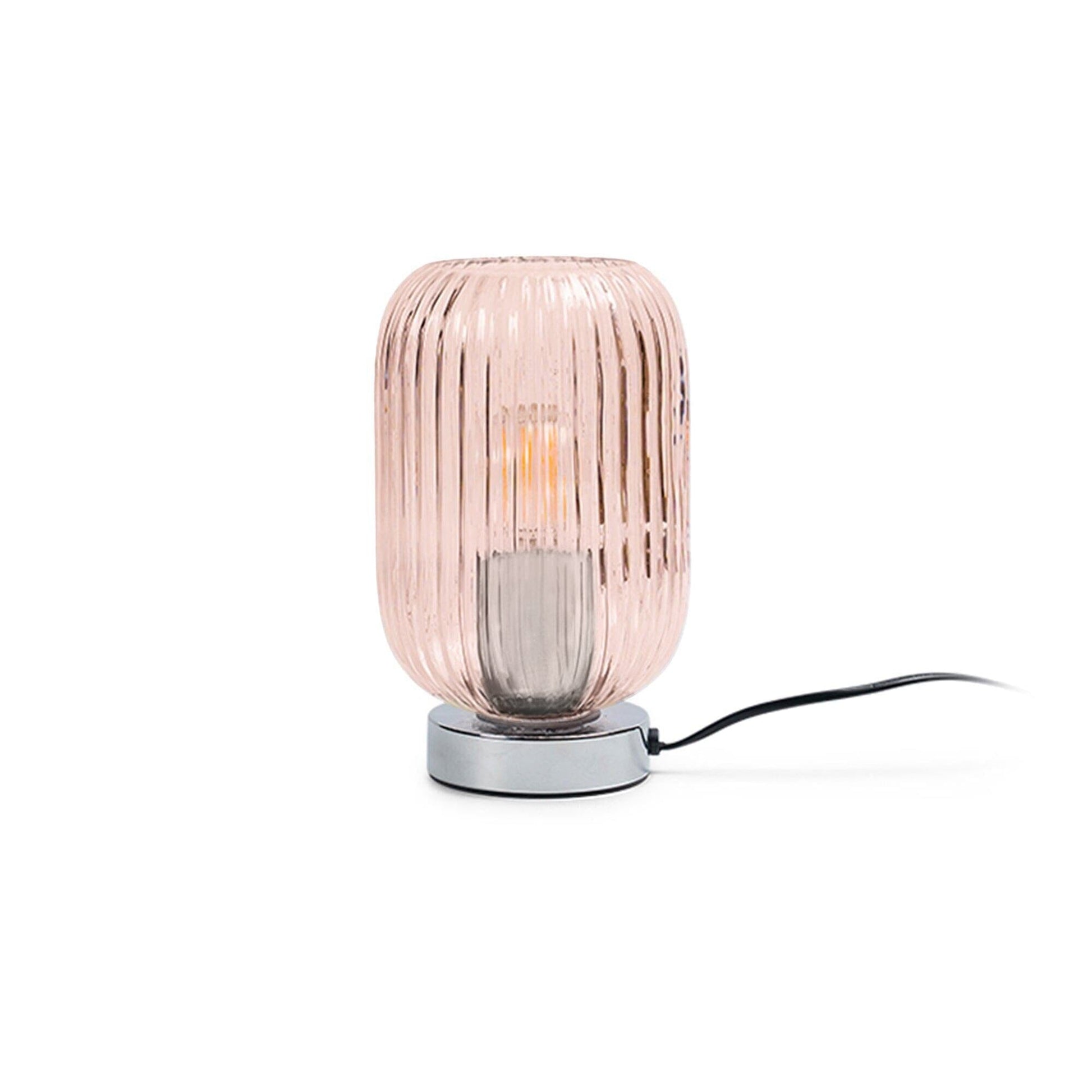 Pink Fluted Glass Table Lamp with Chrome Base - Laura James
