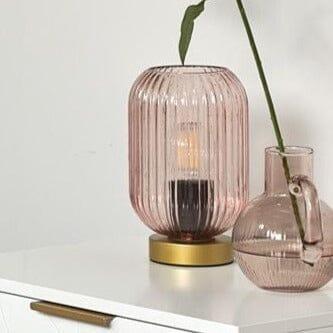 Pink Fluted Glass Table Lamp with Gold Base - Laura James