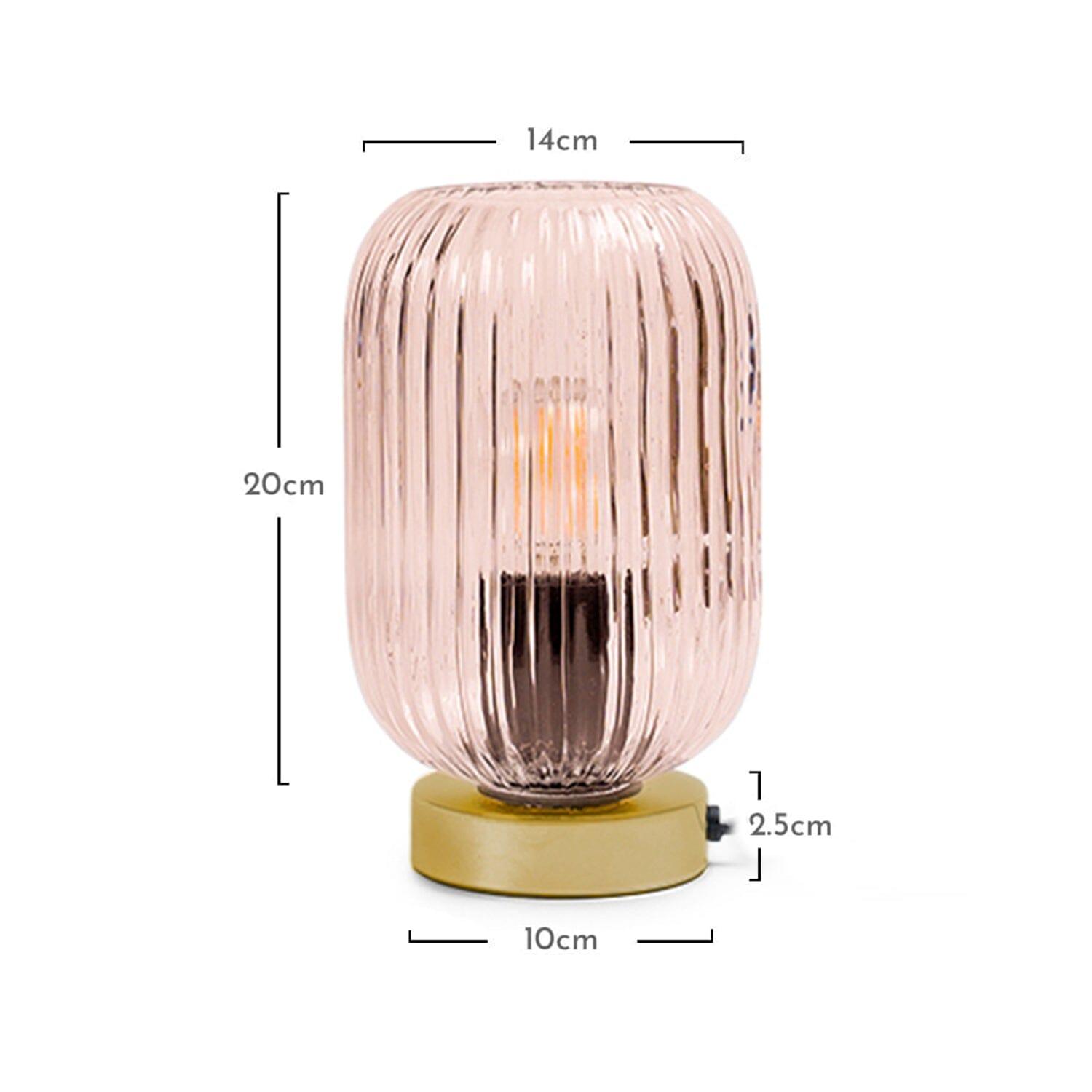 Pink Fluted Glass Table Lamp with Gold Base - Laura James