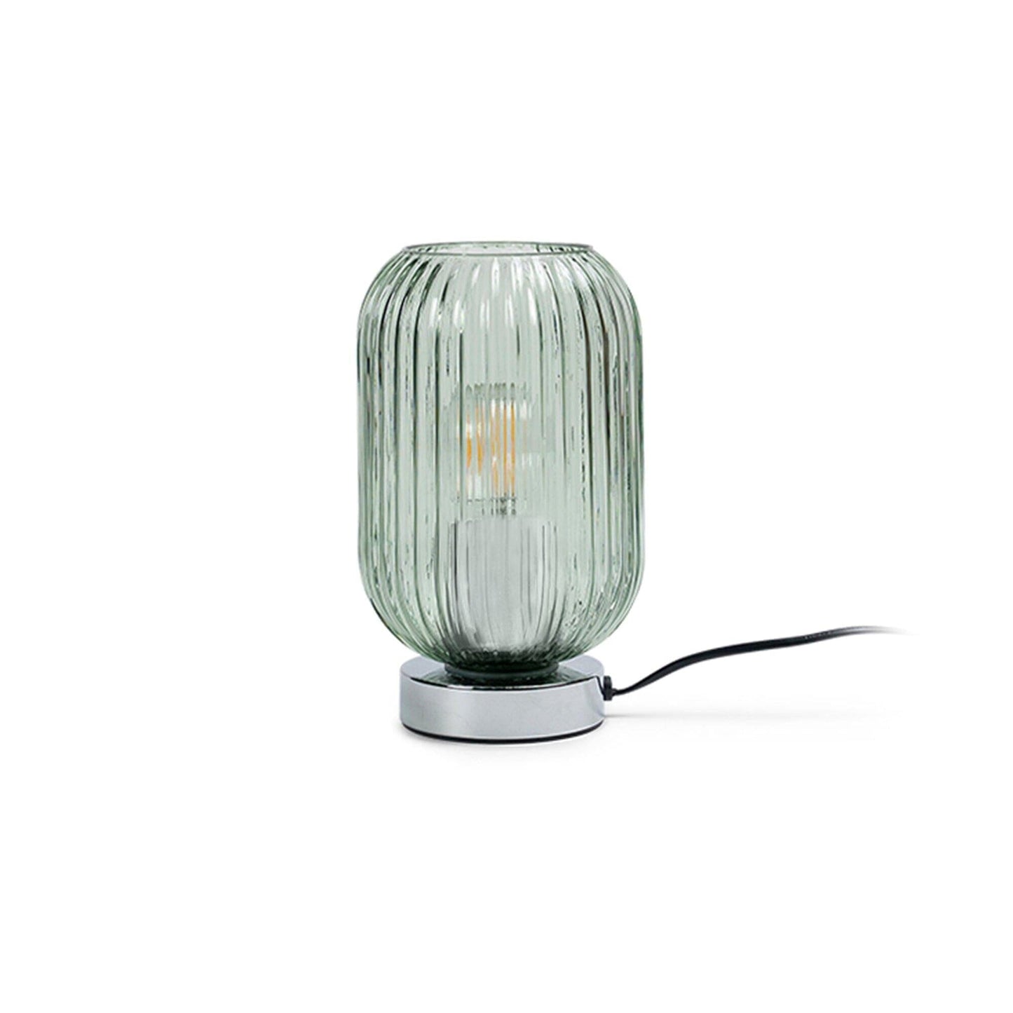 Green Fluted Glass Table Lamp with Chrome Base - Laura James