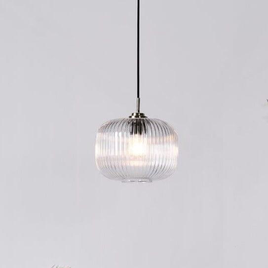 Smoked Fluted Glass and Chrome Pendant Light