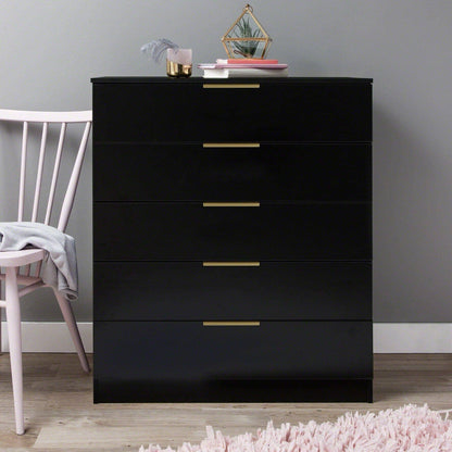 Essie 3 Piece Bedroom Set - 5 Chest of Drawers - Pitch Black