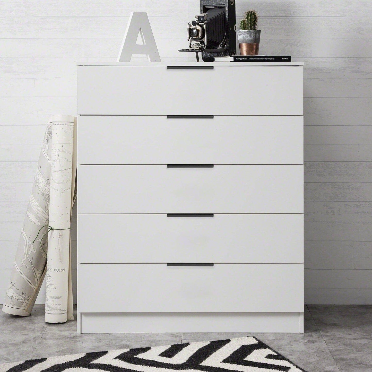 Essie 3 Piece Bedroom Set - 5 Chest of Drawers - Pure White