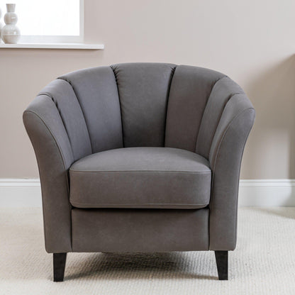 Florence Steel Grey Vegan Leather Armchair with Black Legs - Laura James