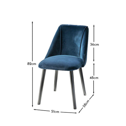 Freya Blue Velvet Dining Chairs - Set of 2 - Black Oak Legs