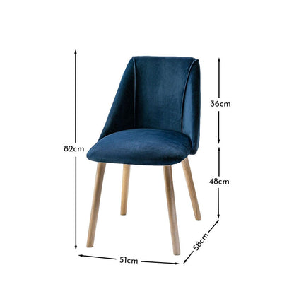 Freya Dining Chairs - Set of 2 - Blue Velvet & Whitewash Oak