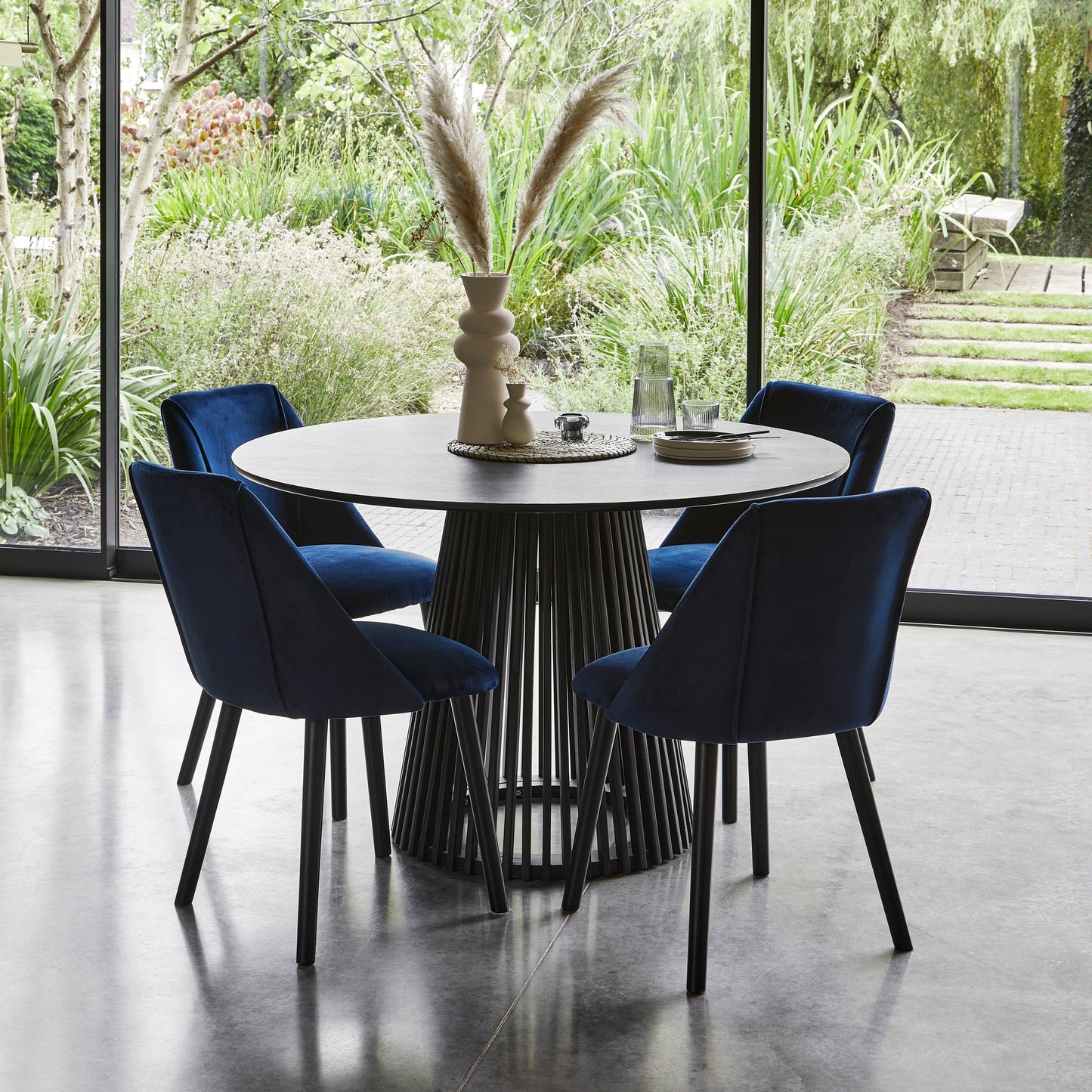 Freya dining chairs - set of 2 - blue velvet and black - Laura James