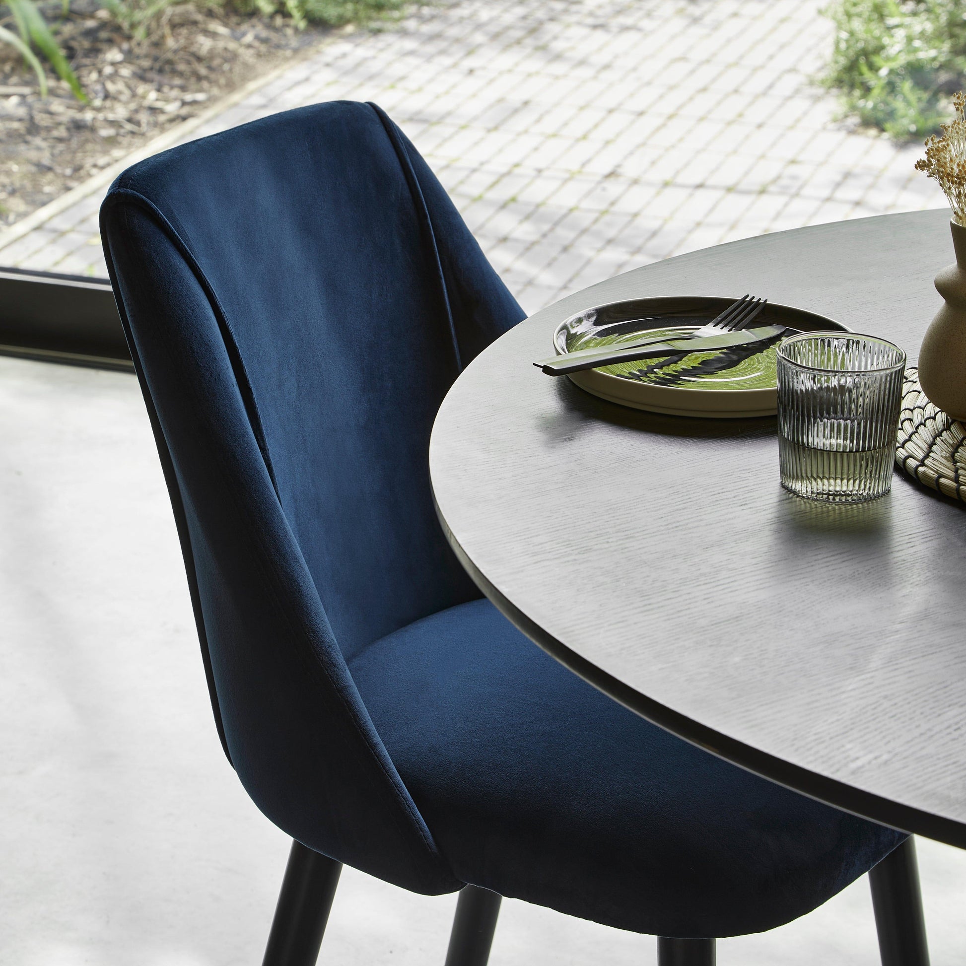 Freya dining chairs - set of 2 - blue velvet and black - Laura James