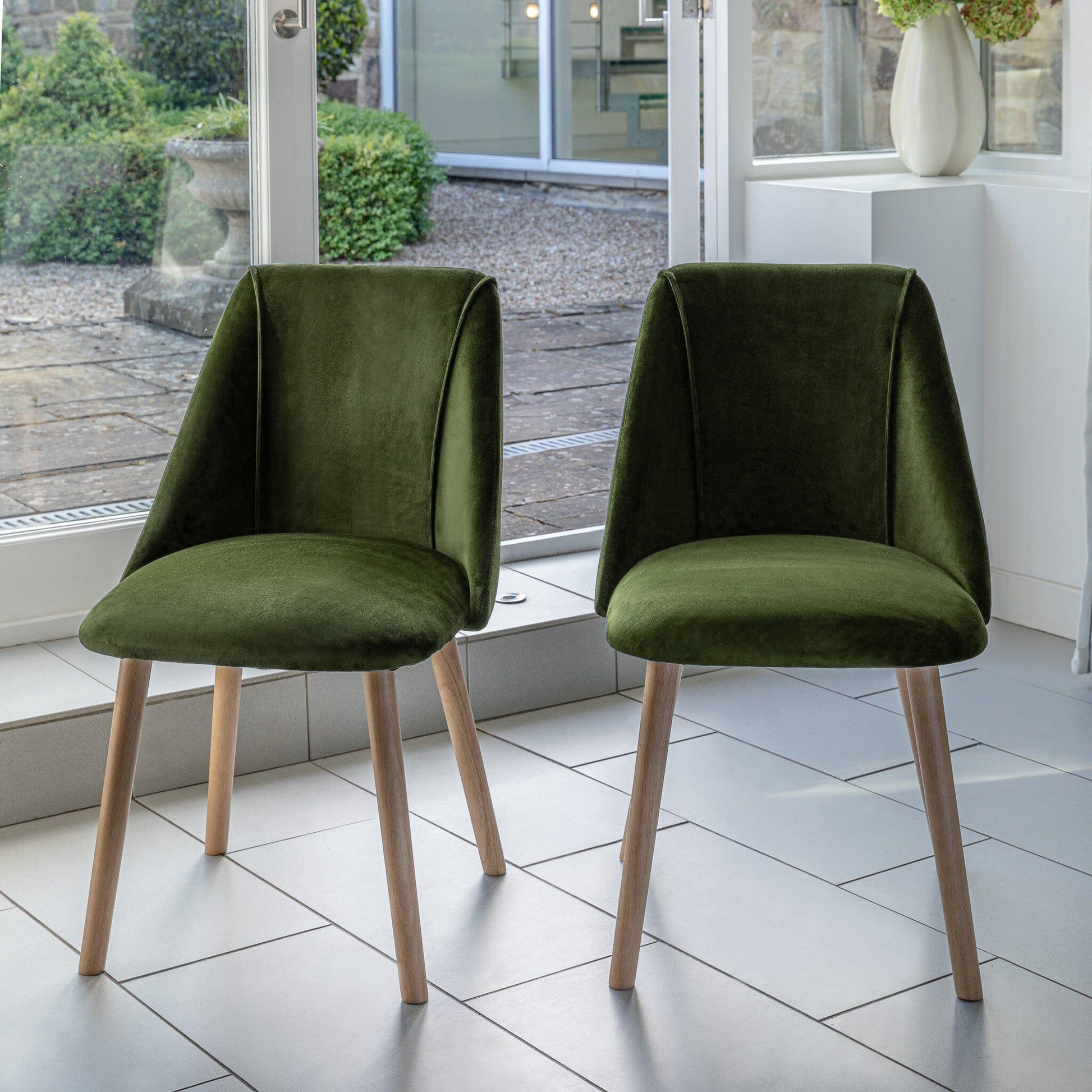 Freya Green Velvet Dining Chair - Set Of 2 - Whitewash Oak Legs