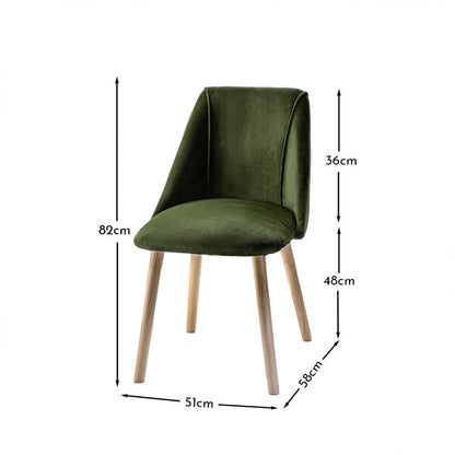 Freya Green Velvet Dining Chair - Set Of 2 - Whitewash Oak Legs