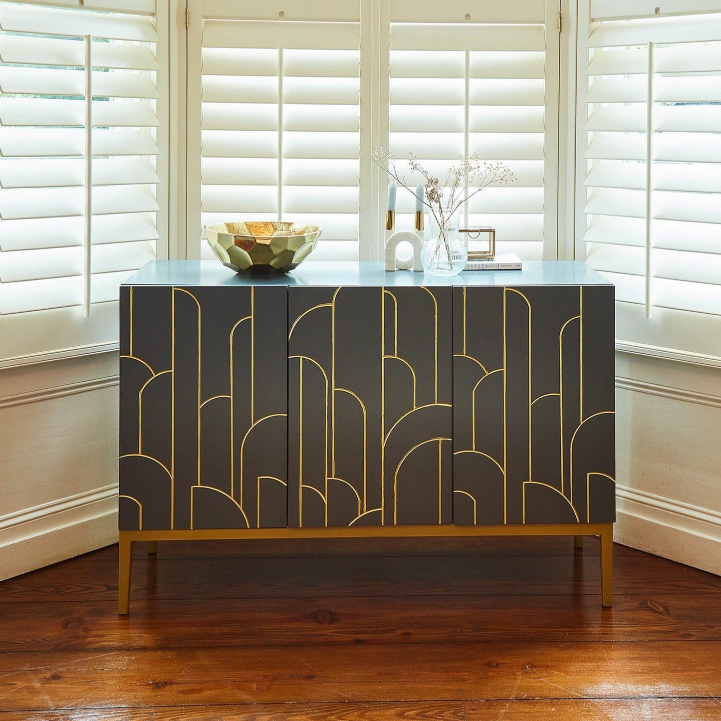 Gatsby Grey 3 Door Sideboard with Gold detailing - Laura James