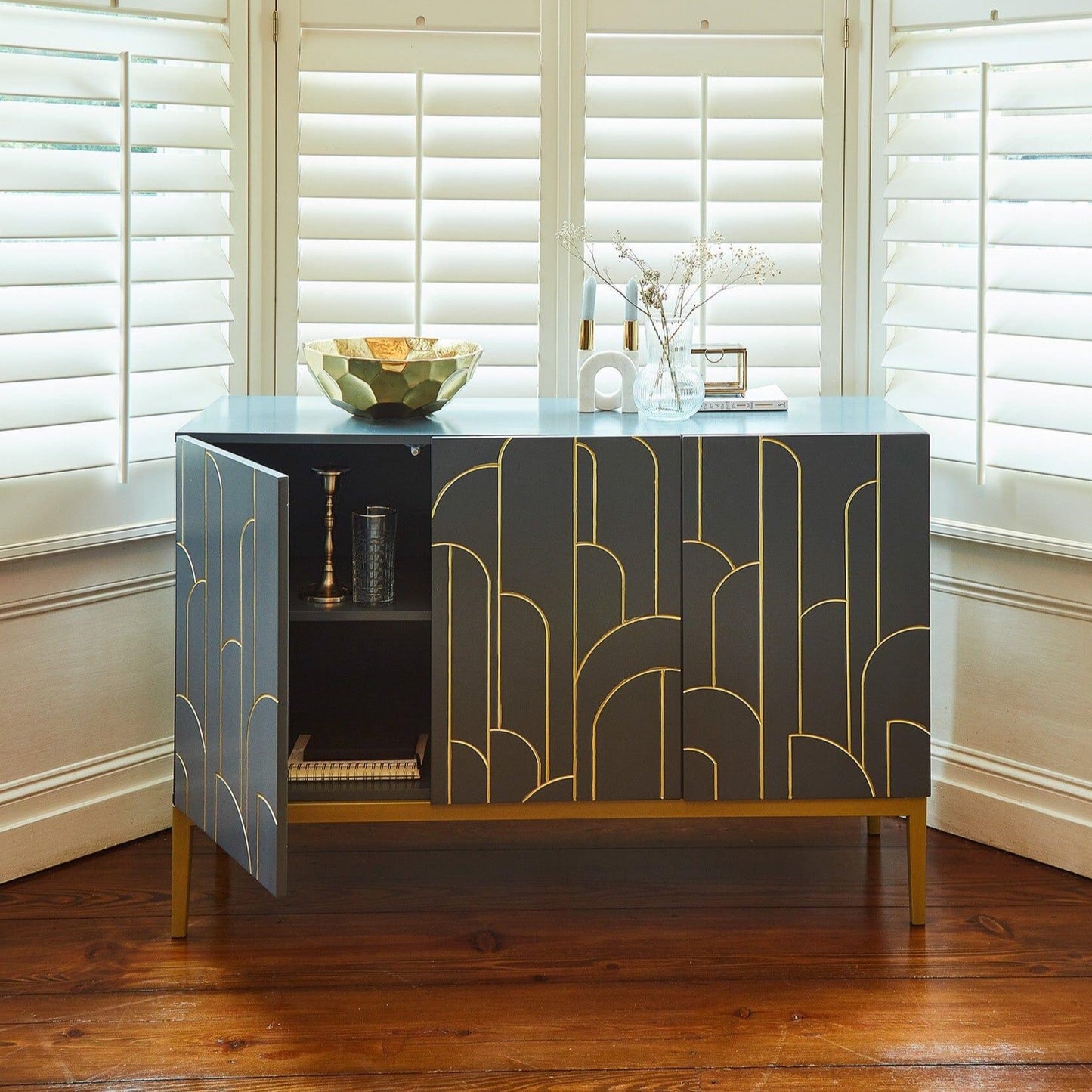 Gatsby Grey 3 Door Sideboard with Gold detailing - Laura James