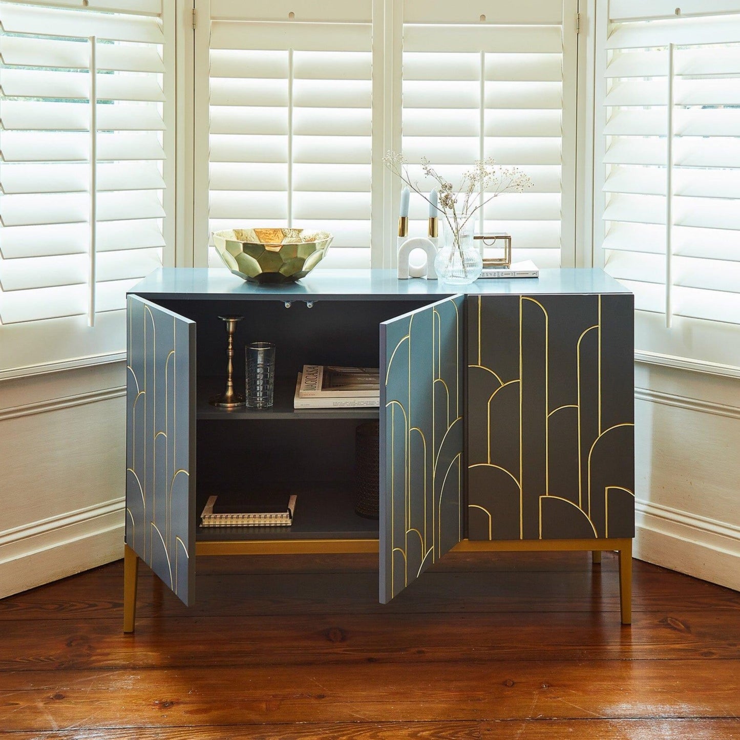 Gatsby Grey 3 Door Sideboard with Gold detailing - Laura James