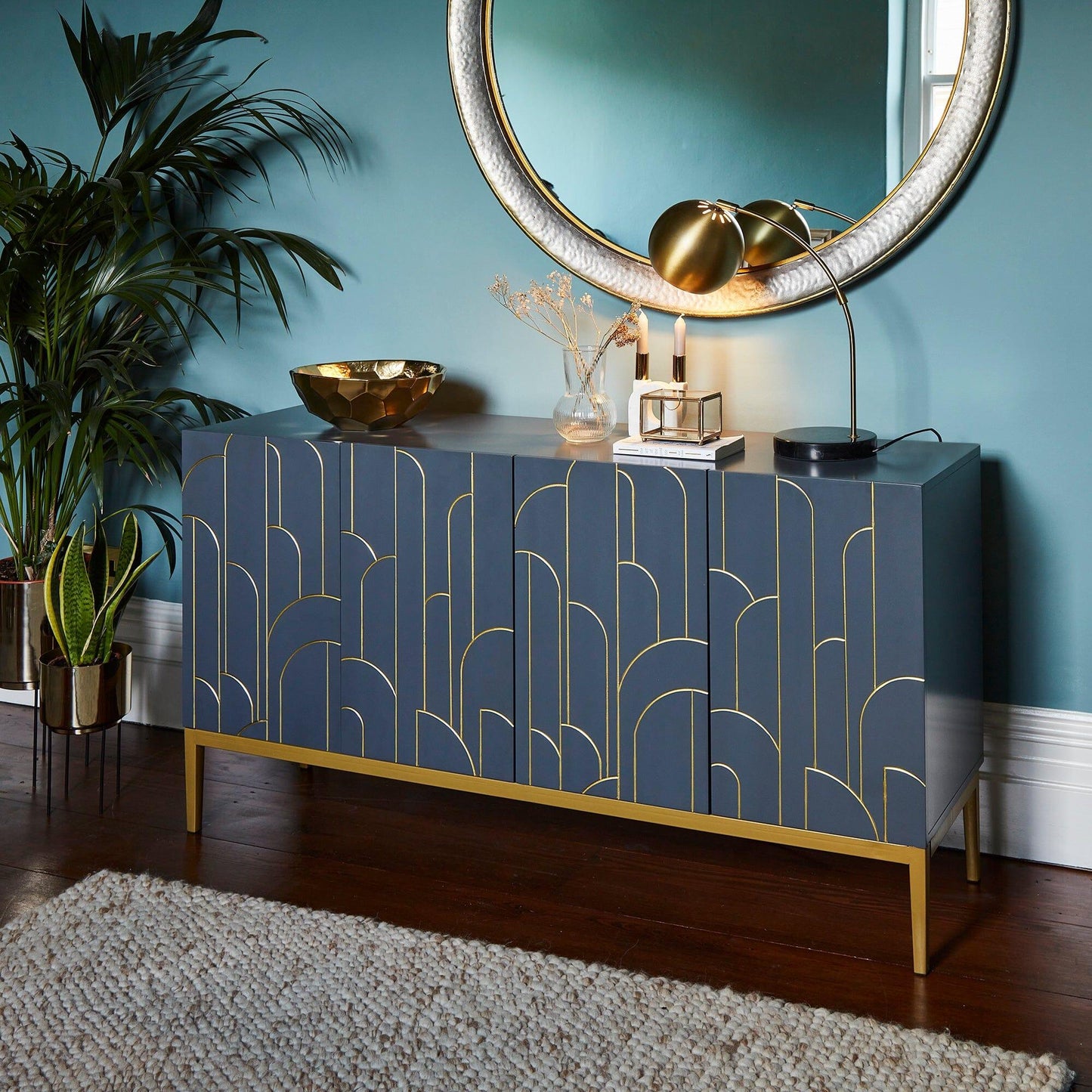 Gatsby 4 Door Grey Sideboard with Gold Detailing - Laura James