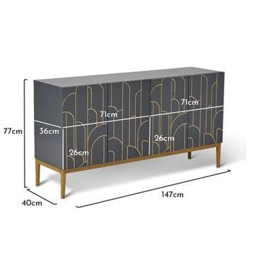 Gatsby 4 Door Grey Sideboard with Gold Detailing - Laura James