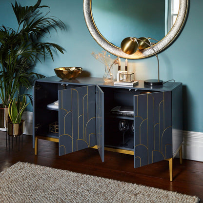 Gatsby 4 Door Grey Sideboard with Gold Detailing - Laura James