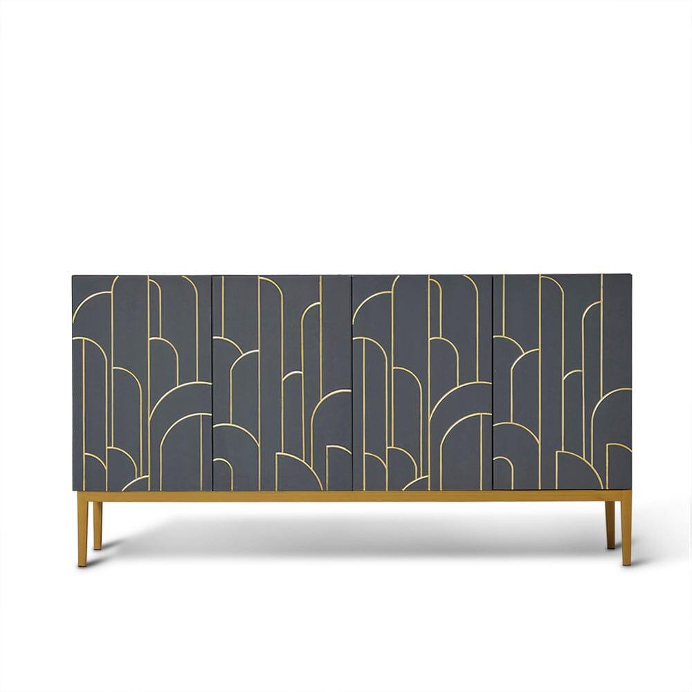 Gatsby 4 Door Grey Sideboard with Gold Detailing - Laura James