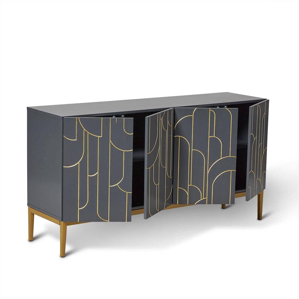 Gatsby 4 Door Grey Sideboard with Gold Detailing - Laura James