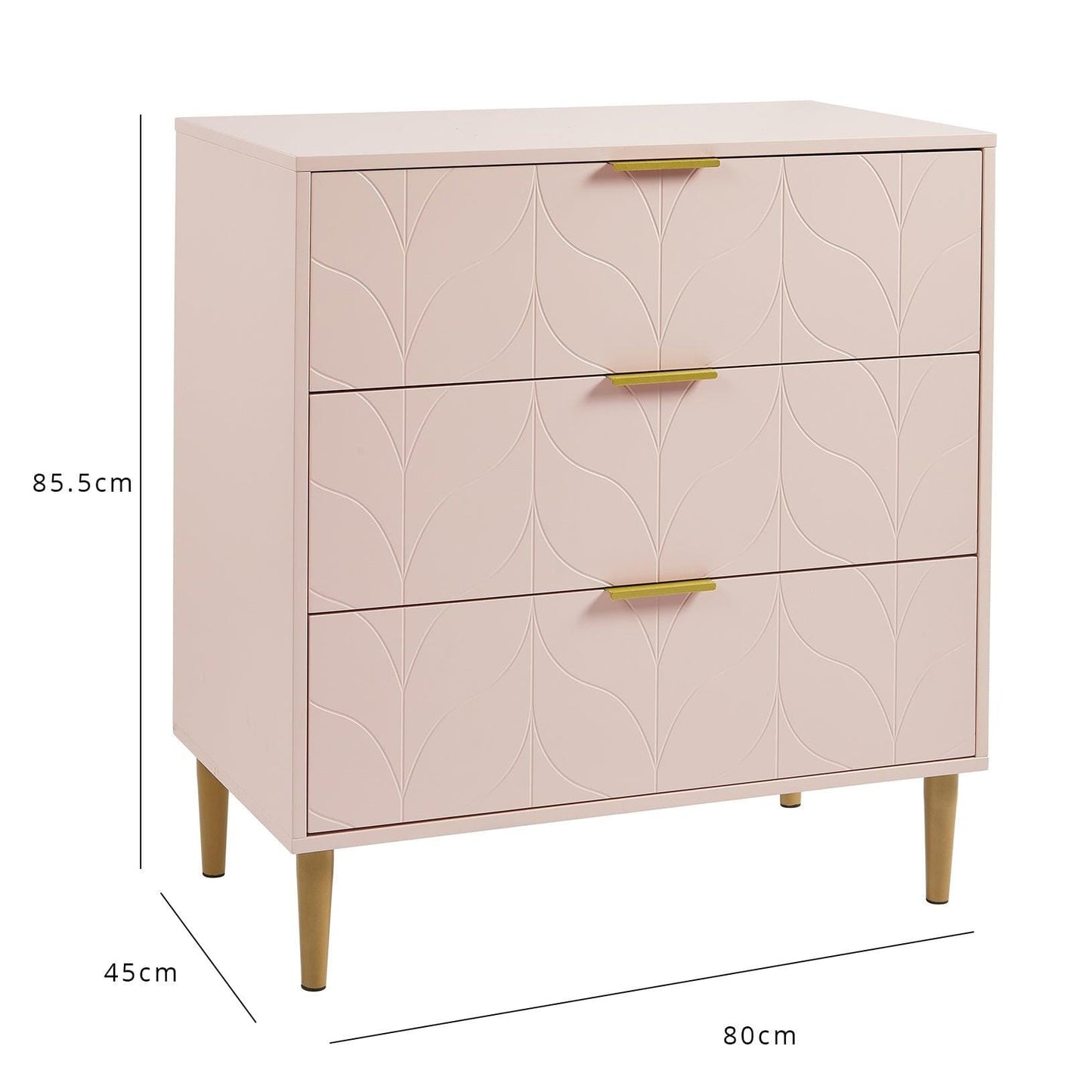 Gloria 3 Piece Bedroom Furniture Set - 3 Drawer Chest of Drawers - Blush Pink