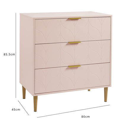 Gloria 3 Piece Bedroom Furniture Set - 3 Drawer Chest of Drawers - Blush Pink