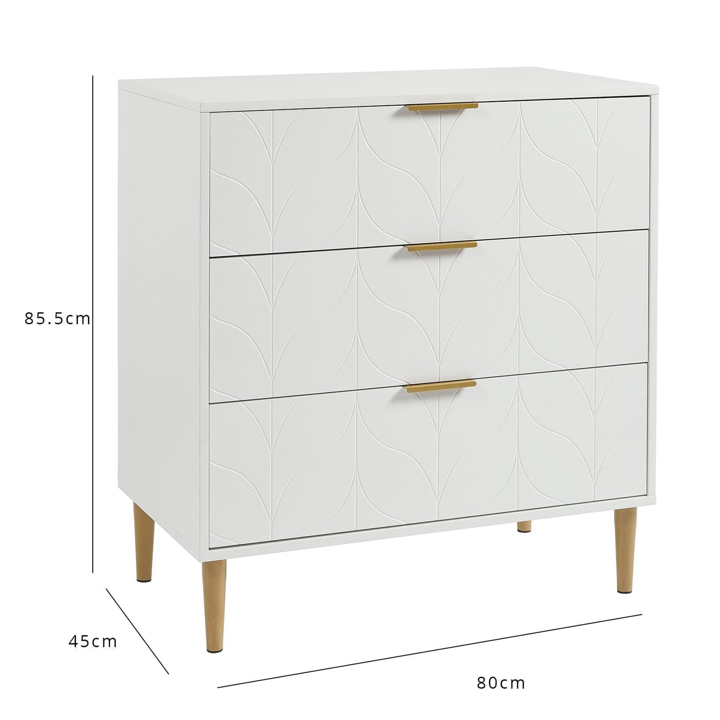 Gloria 3 Piece Bedroom Furniture Set - 3 Drawer Chest of Drawers - White