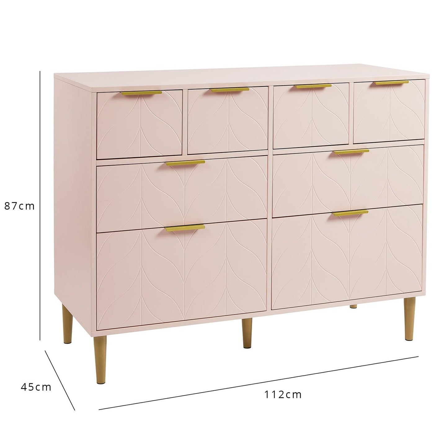 Gloria 4 Piece Bedroom Furniture Set - 4 Over 4 Chest of Drawers - Blush Pink