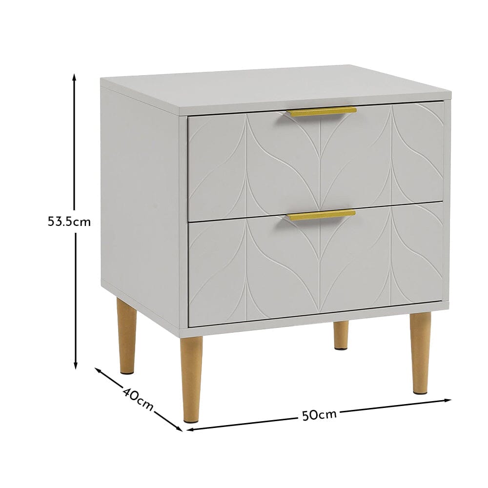 Gloria Bedside Table - Grey & Brass Effect