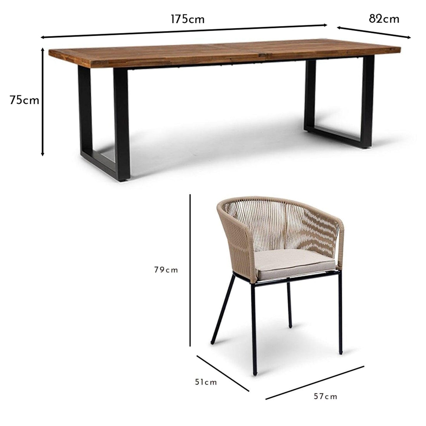 Hali 6 Seater Wooden Outdoor Dining Set with Hali Natural Chairs - 175cm