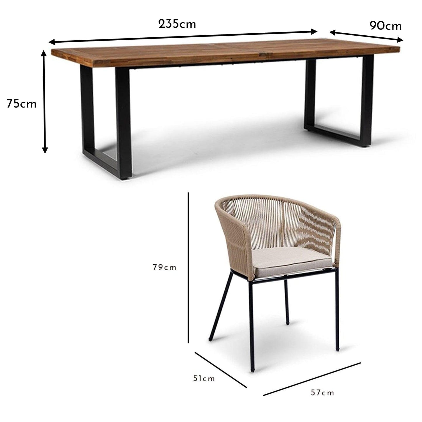 Hali 6 Seater Wooden Outdoor Dining Set with Hali Natural Chairs - 235cm