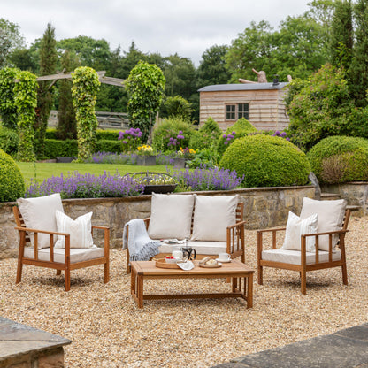 Harrelson outdoor sofa set with cream lean over parasol - solid wood and Natural