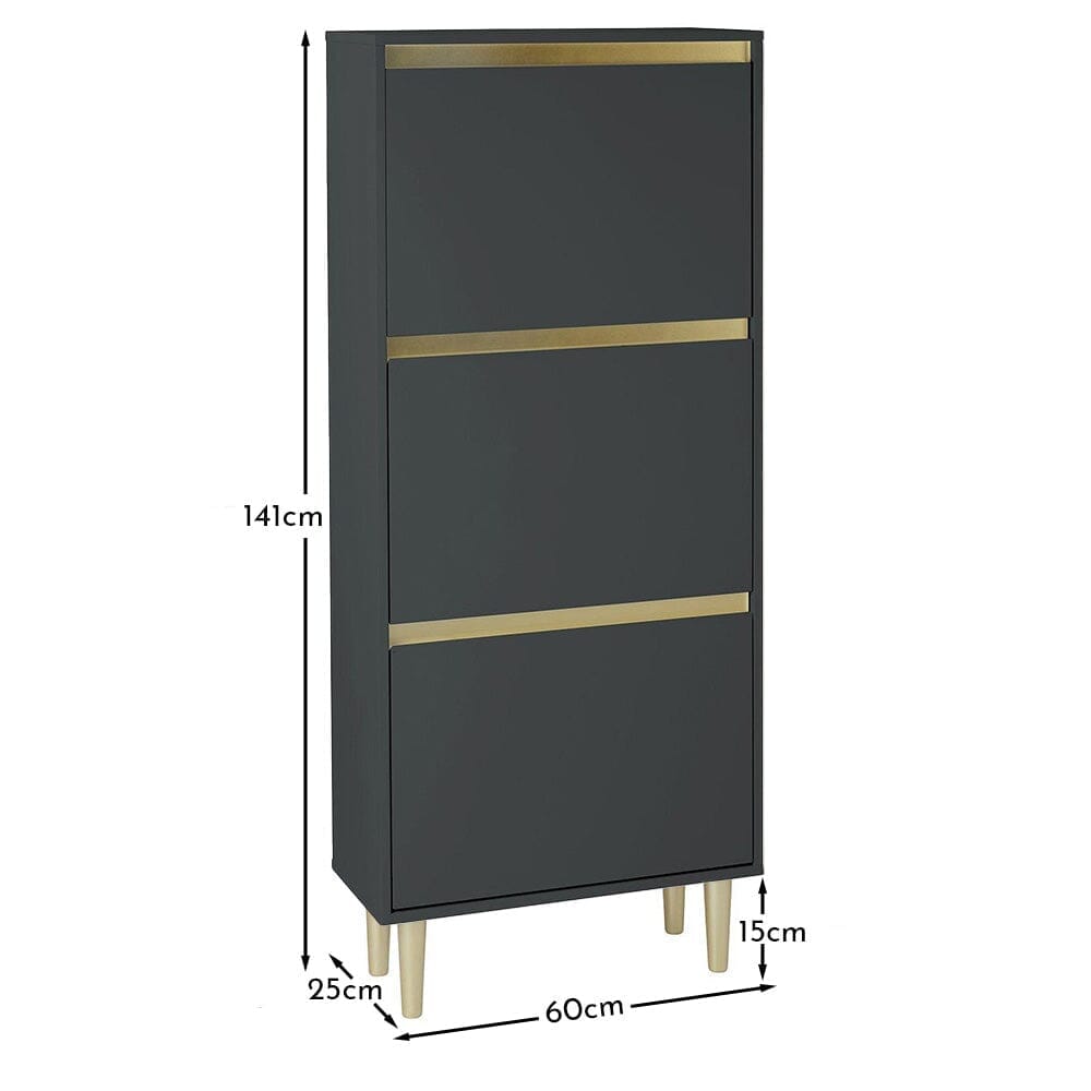 Iliana Shoe Cabinet - 3 Door - Charcoal Grey