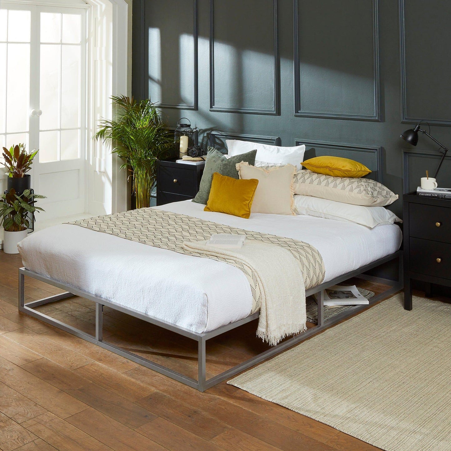 Indy King Size Platform Bed - Grey Metal - Laura James