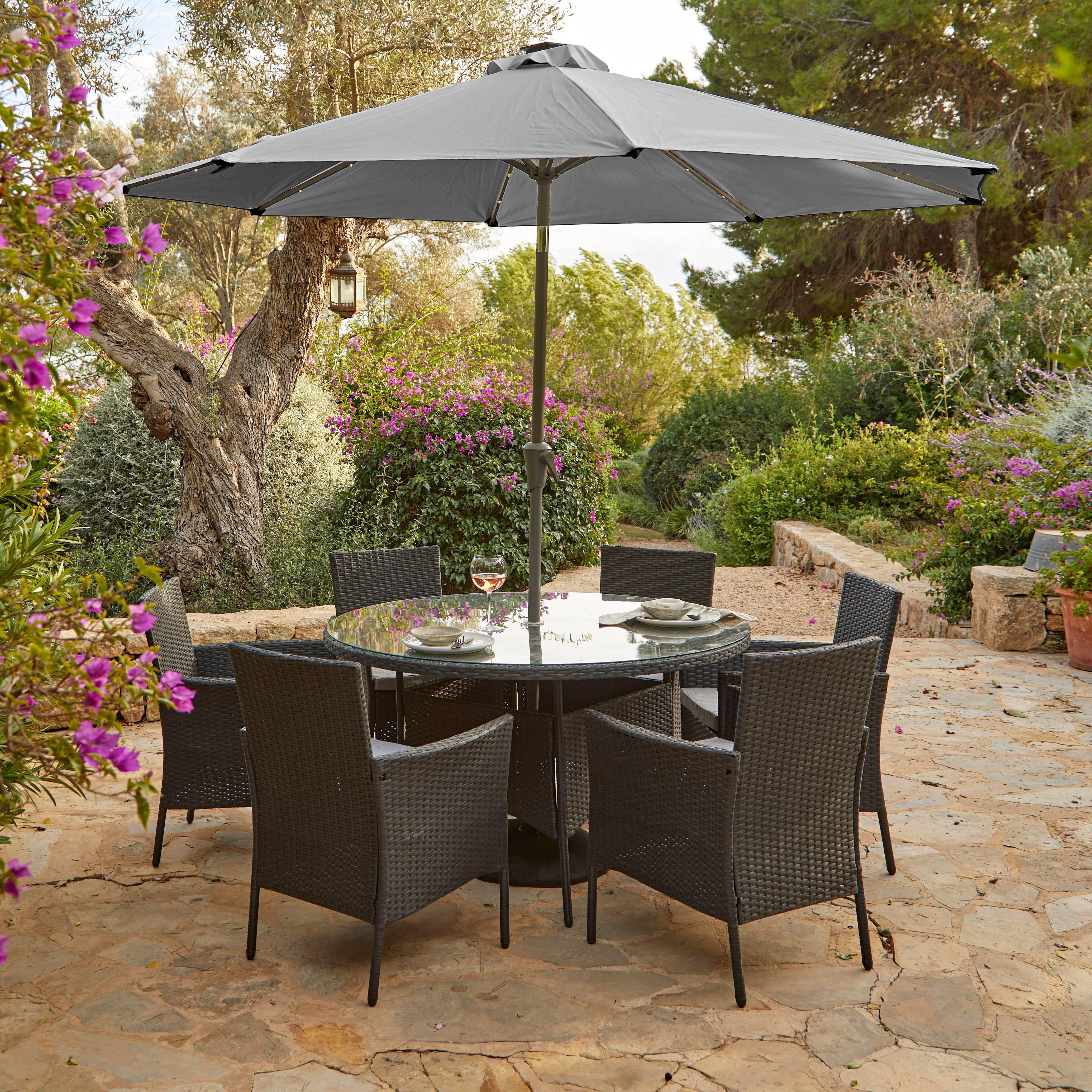 Black 6 Seater Garden Furniture Dining Set with Parasol Laura James