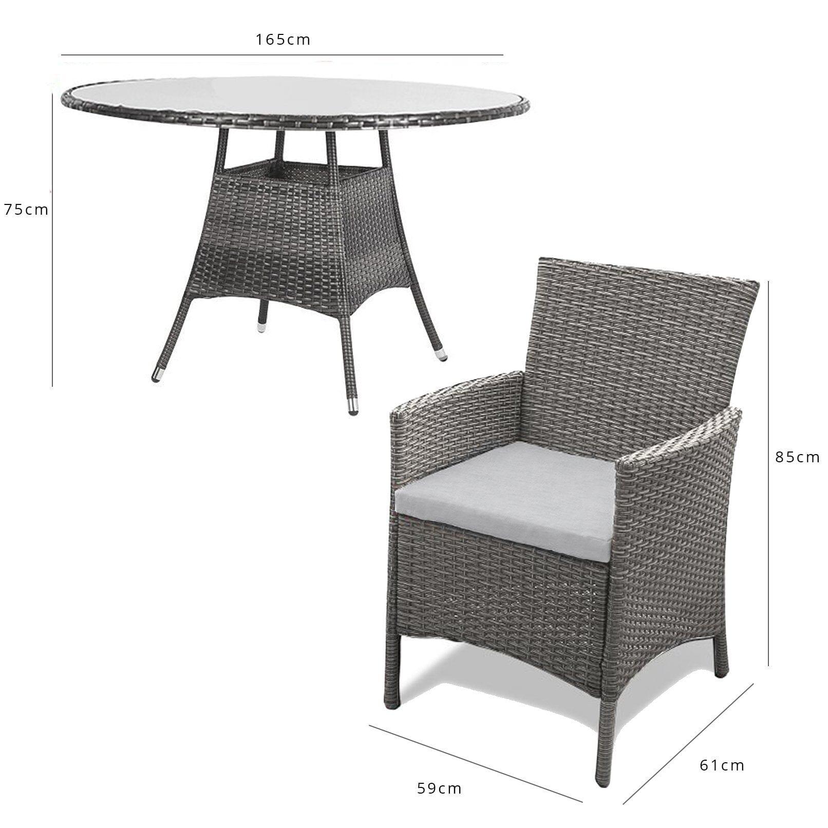 8 Seater Rattan Round Dining Set with Parasol - Rattan Garden Furniture Grey - Laura James