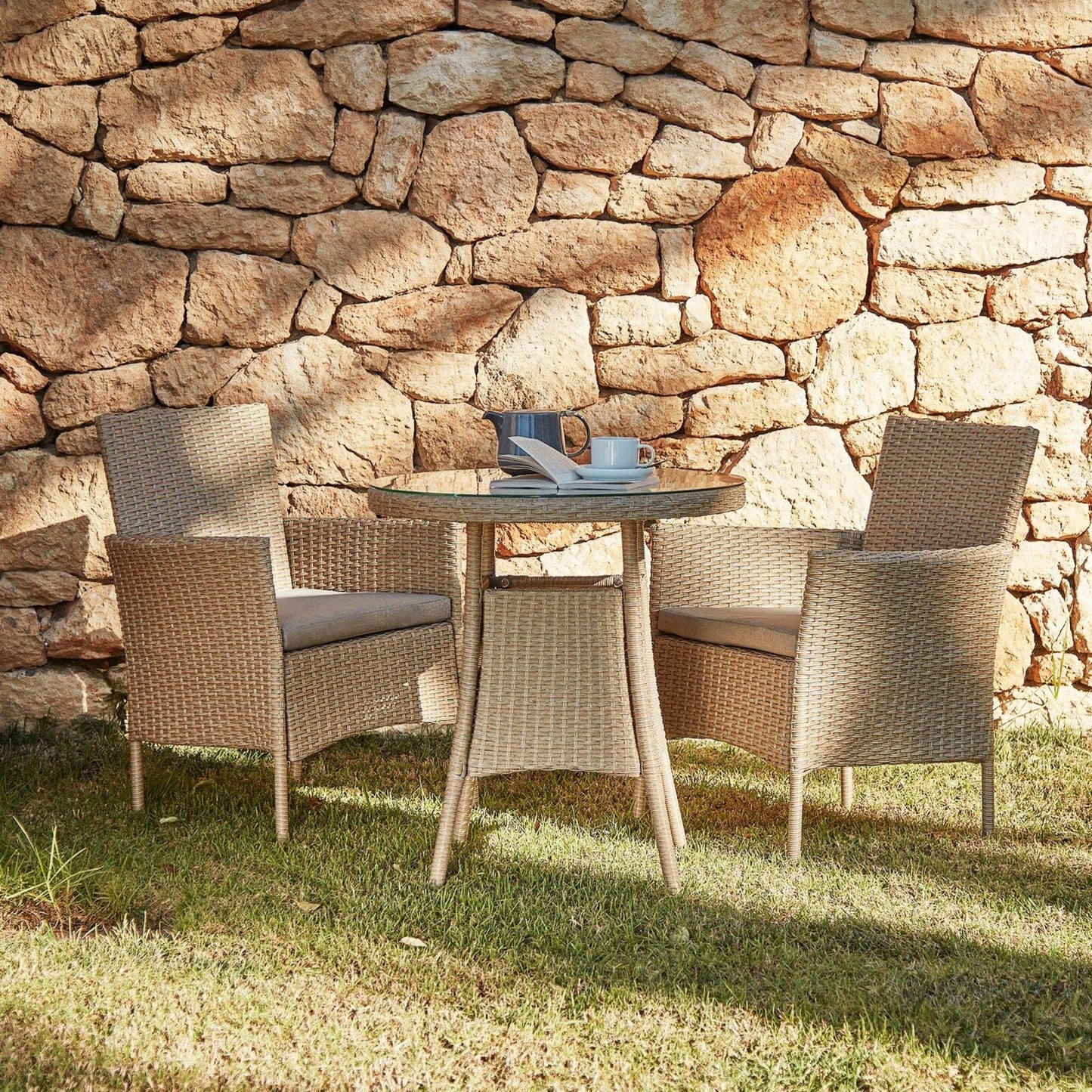 Kemble Natural Brown 2 Seater Rattan Bistro Set - Laura James