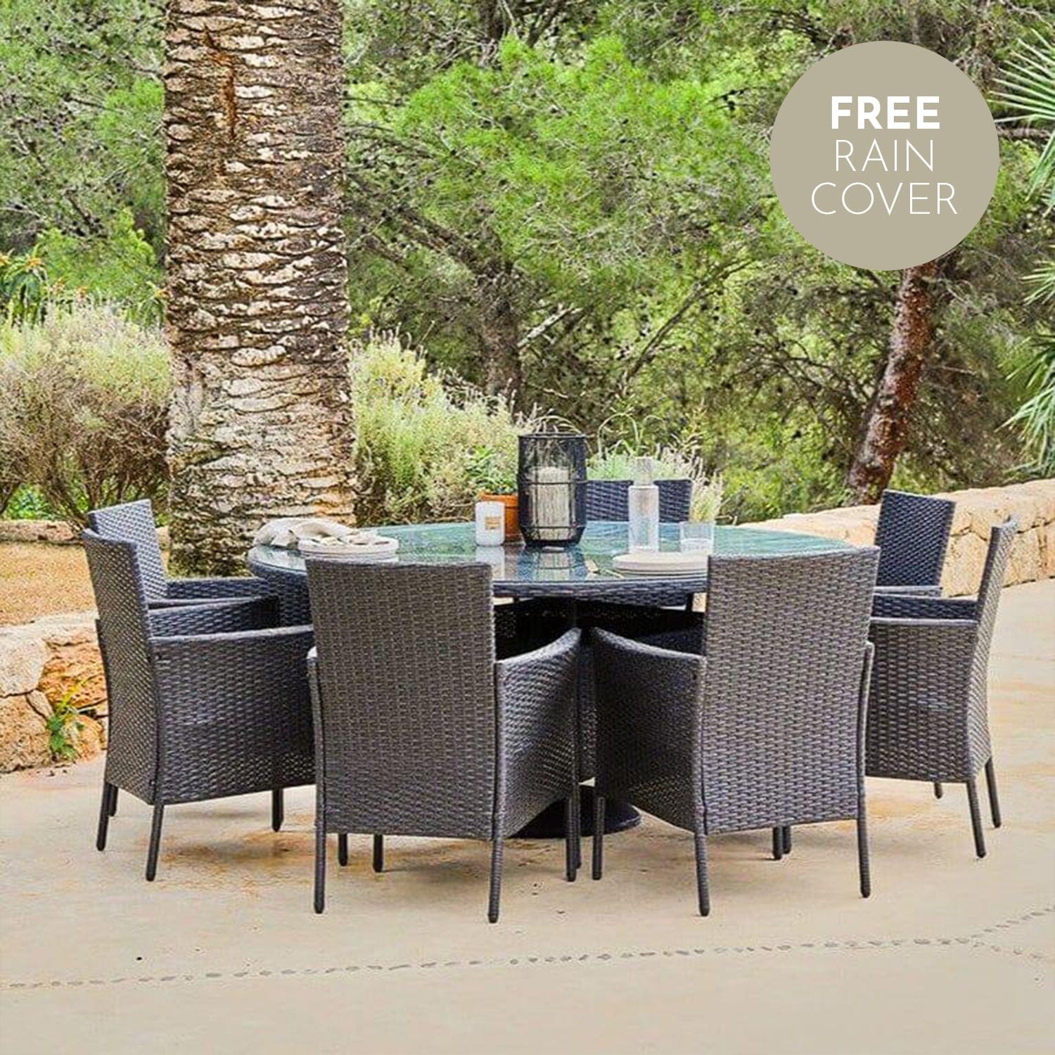 Kemble Black 8 Seater Outdoor Round Dining Set - Laura James