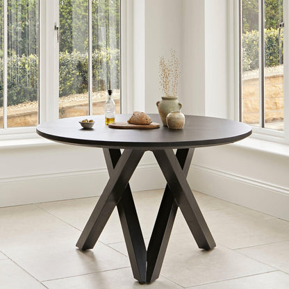 Levi Round Acacia Wood Dining Table - Jet Black - Laura James