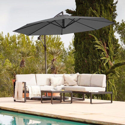 Maia Garden Corner Sofa - Black - Left Hand Assembly - Grey Lean Over Parasol