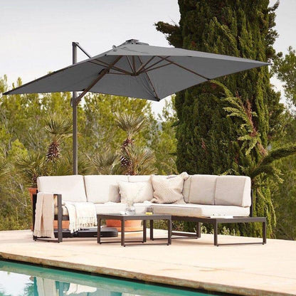 Maia Garden Corner Sofa - Black - Left Hand Assembly - Grey LED Premium Parasol