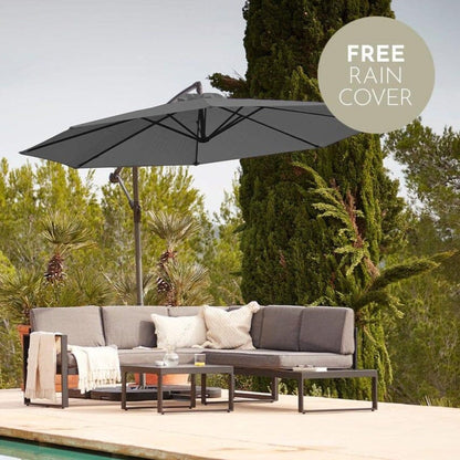 Maia 5 Seater Garden Interchangeable Sofa Set with Grey Lean Over Parasol - Grey - Laura James