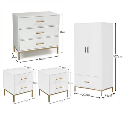 Marie 4 Piece Bedroom Furniture Set - 3 Drawer Chest of Drawers - White