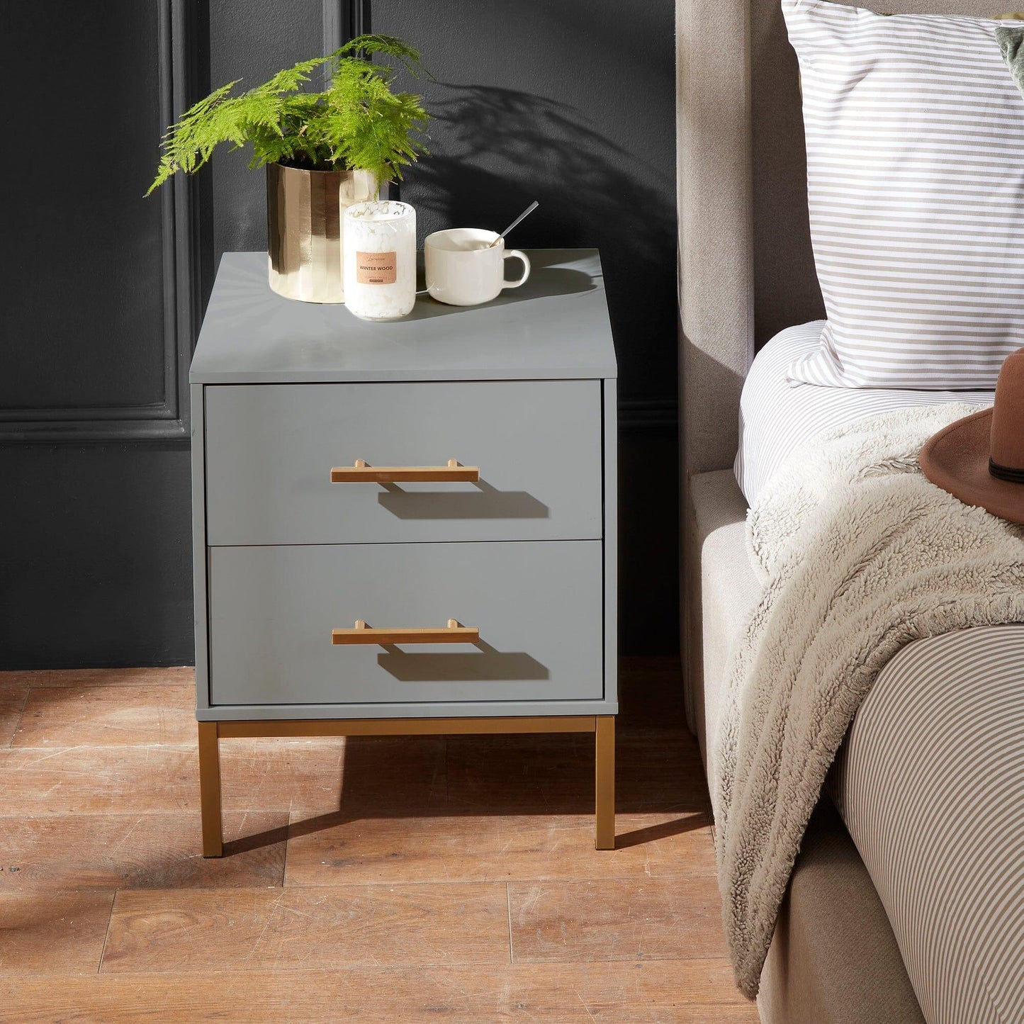 Marie Bedside Table - Grey - Laura James