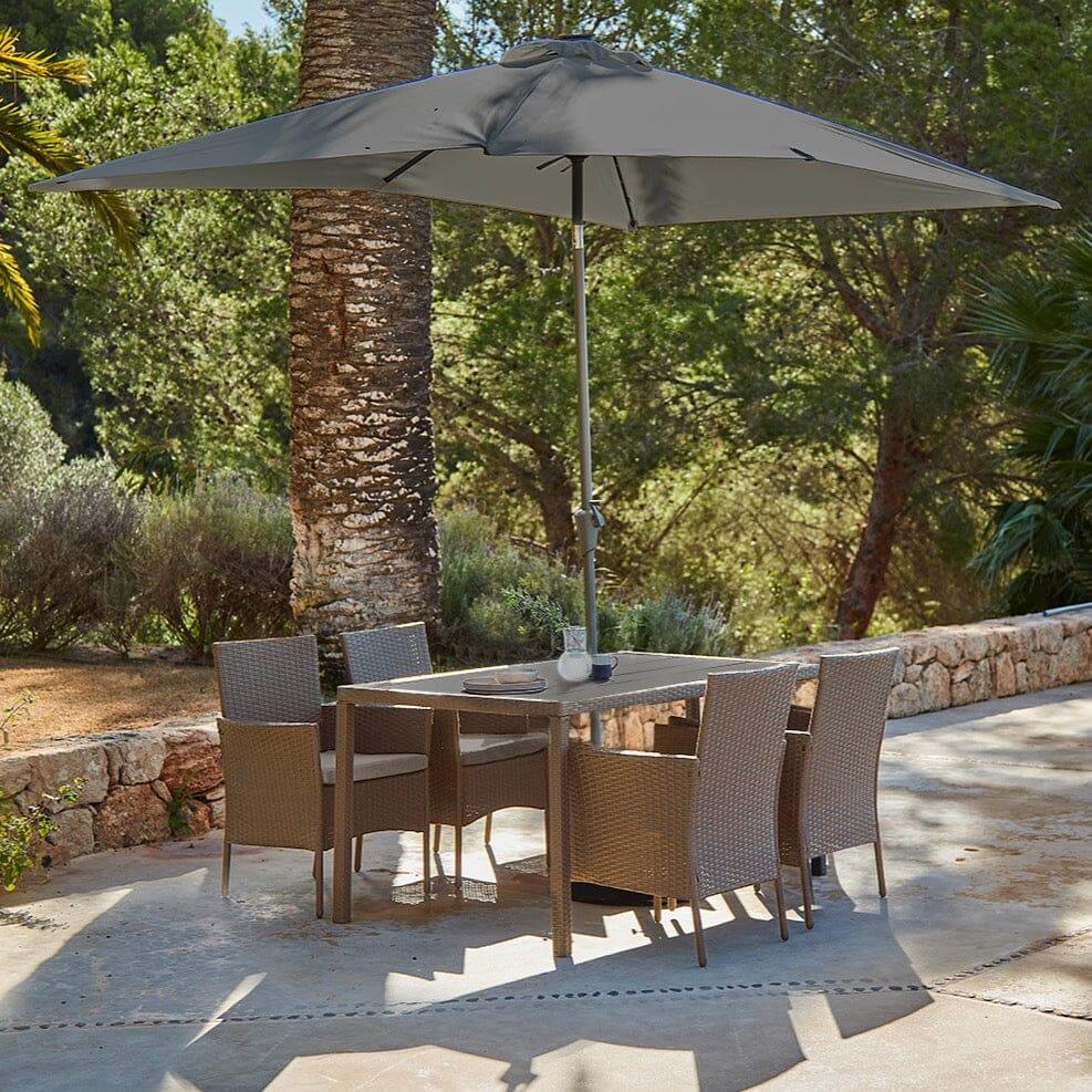 Marston 4 Seater Polywood Top Rattan Dining Set with Grey Parasol - Natural Brown